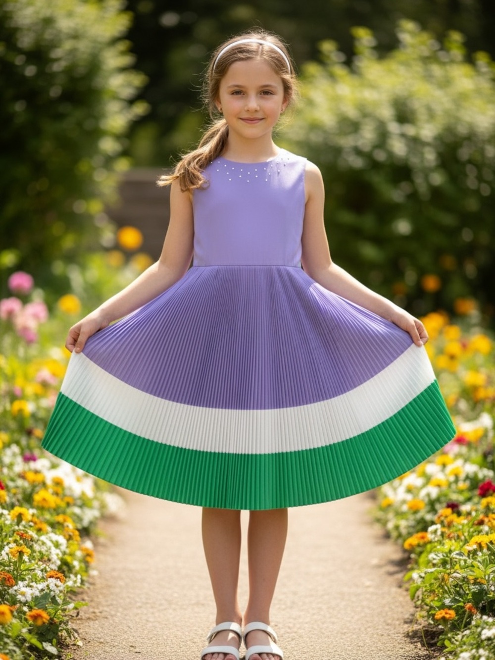 The Children's Place Purple, White & Green Pleated Party Dress